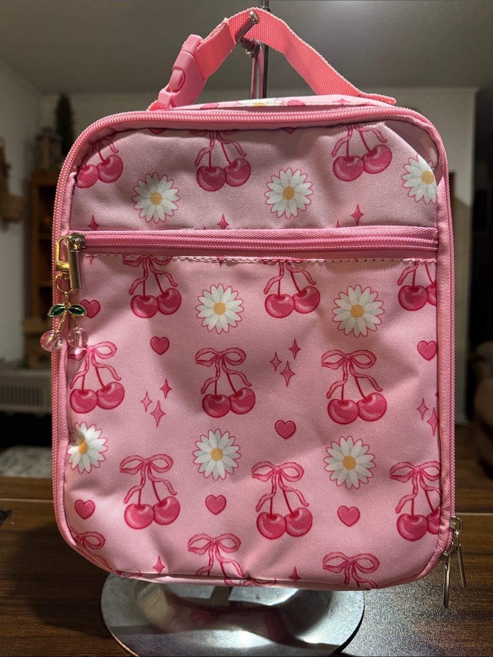 Pink Cherry & Daisy Insulated Tote Lunch Bag